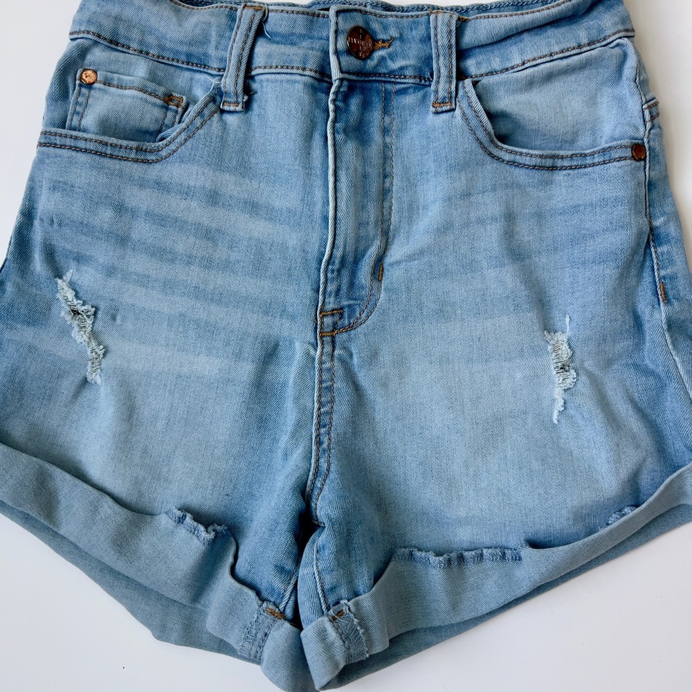 Kendall & Kylie Light Blue High-Waist Rolled Hem Denim Shorts